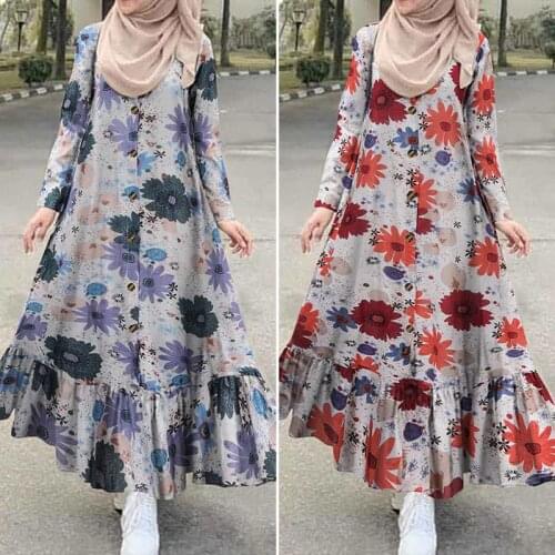 Turkey Vintage Check Muslim Dress Womens Autumn Sundress 2020 Casual Long Sleeve Ruffle Vestidos Female Button Printed Robe 5XL