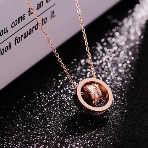 Stainless Steel Fashion Charm Necklace with Crystals Rose Gold Choker Necklace for Women Collier Femme 2019