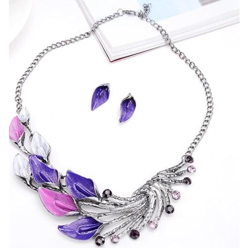 Women Girls Peacock Tail Jewelry Set Elegant Necklace and Earrings Set Charm Necklace Retro Necklace Jewelry Accessories