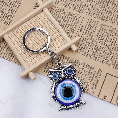 1pcs/lot new Blue Evil Eye Owl Lucky Charm Protection Tassel Hanger Crystals Car Feng Shui Keychain Fashion Jewelry