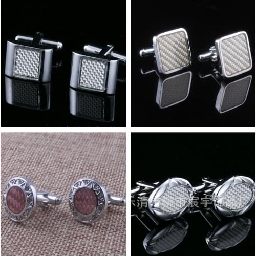 10pairs/lot Carbon Fiber Cufflinks Copper Plating Square Round Oval Cuff Links Business Style Mens Jewelry Accessory