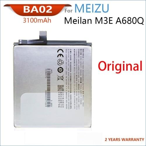 100% Genuine BA02 Battery For MEIZU M3E/A680 Series 3100mAh Mobile Phone New High Quality Original Batteries Bateria