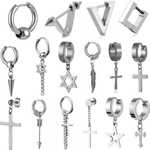 2021 Trend Men Earrings for Women Stainless Titanium Steel Punk Stud Earrings Goth Ear Cuffs Clip-on Earring Jewelry Gift