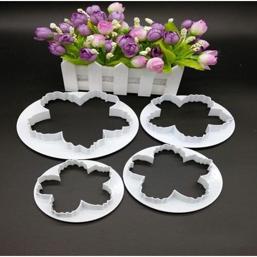 4Pcs Peony Flower Plastic Cutter Die Cake Knife DIY Mold Paste Fondant Biscuit Cookie Candy Bakeware Baking Decorating Tools