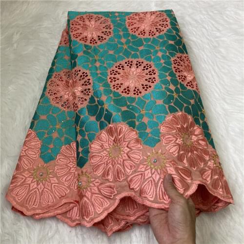 2.5+2.5 yards African Swiss Voile Lace Fabric embroidery lace trim high quality african Dry cotton lace fabric for wedding 3L628