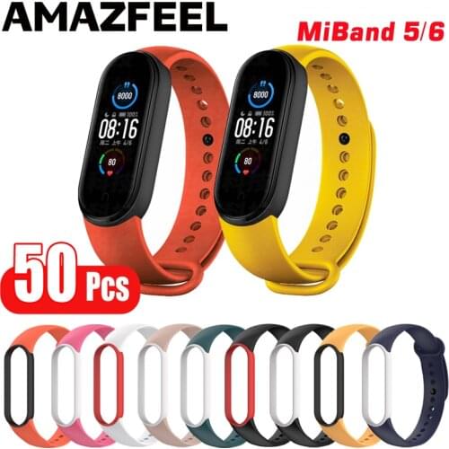 50 Pcs/Pack Bracelets For Mi Band 5 6 Strap For Xiaomi Mi Band 5 6 Smart band Bracelet Wrist Strap For Xiaomi MiBand 5 Band Belt