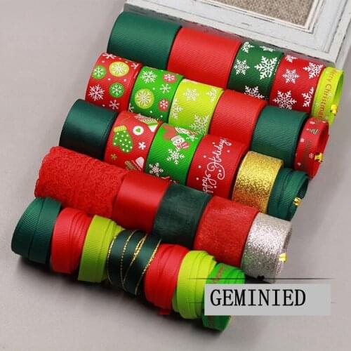 6 Style Mix Satin Printed Christmas ribbon gift ribbons Set for Wedding Christmas Party Headwear Wrapping Decorate Materials