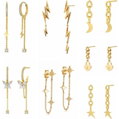 Aide 925 Sterling Silver White Zircon CZ Butterfly Pendant Dangle Earrings For Women Star Moon Lightning Bolt Chain Drop Earring