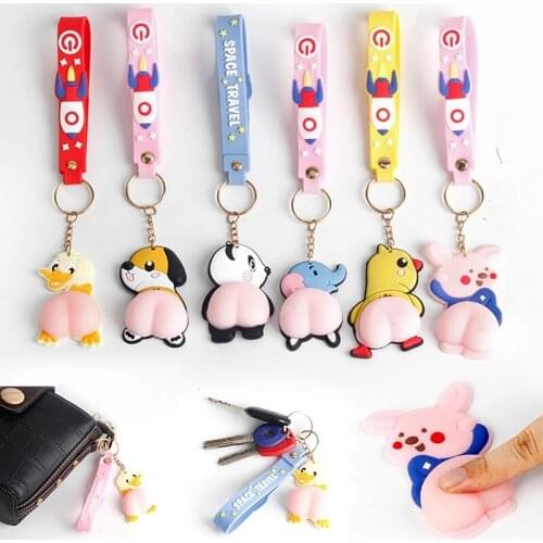 Anime Silicone Panda Squishy Buttocks Bumper Funny Keychain Kawaii Dog Corgi Cartoon Silica Gel Pendant Kids Novelty Fidget Toys