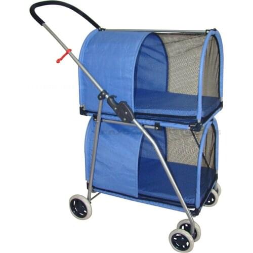 Large Pet Dog Stroller Four-wheel Portable Folding Trolley Double Layer Separate Pet Car Cage Removable and Washable