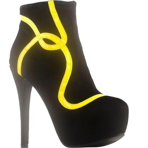 LF80877 Show Story Punk Yellow Black Curve Line Platform Stiletto Ankle Bootie Boots