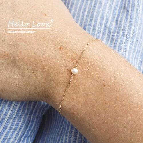 HelloLook Chain Link Bracelet for Women Pearl Beads Pendant Charm Bracelets Jewelry Gift High Quality Stainless Steel Bracelets