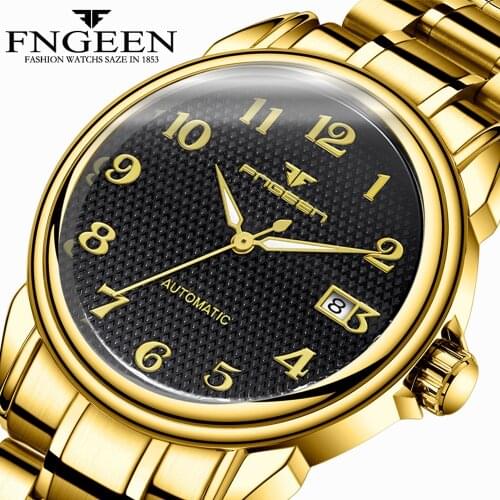 Gold Mechanical Watch Men Hour Stainless Steel 30M Waterproof Outdoor Military Watch 2020 Luxury FNGEEN Automatic Mens Watches