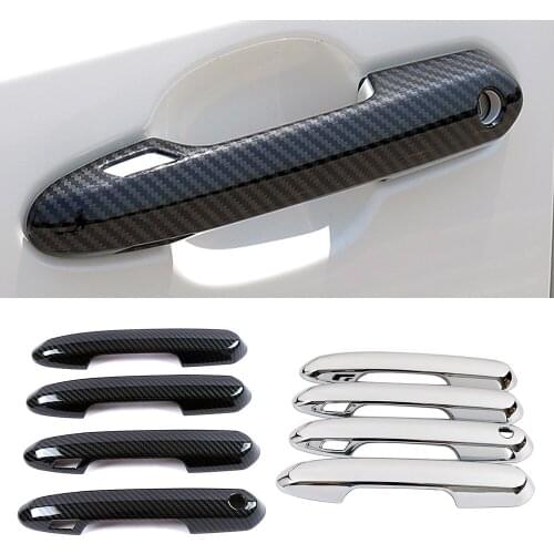 For Toyota Rav 4 Rav4 2019 Carbon Fiber Color Door Handle Cover ABS Decoration Protector Chrome Trim With 2 Smart Set