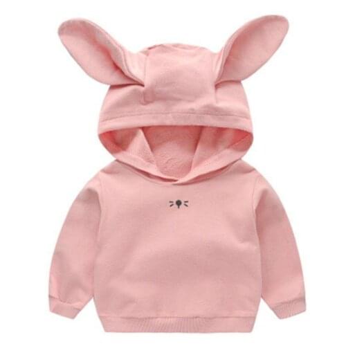 Childrens Spring And Autumn Windproof Warm Hooded Rabbit Cute Solid Color Sweater Pullover Bottoming Shirt