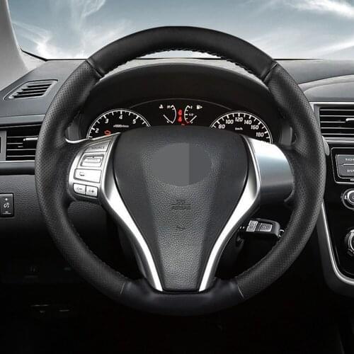 DIY Black Faux Leather Car Steering Wheel Cover For Nissan X-TRAIL Teana Qashqai Sylphy KIcks Patrol Terra hand-stitched