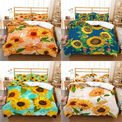 Home Textile Luxury 3D Sun Flower Print 2/3Pcs Comfortable Duvet Cover Pillowcase Bedding Sets Queen and King EU/US/AU Size