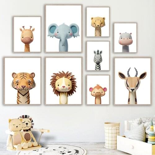Jungle Elephant Zebra Tiger Lion Giraffe Leopard Nursery Wall Art Print Canvas Painting Nordic Poster Decor Pictures Kids Room
