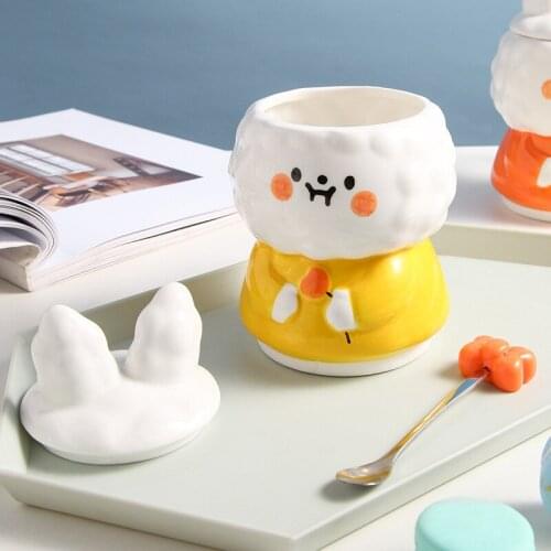 3D Cartoon Rabbit Ceramic Cup With Cover Spoon Cute Design Sense Cup Creative Trend Breakfast Mugs Coffee Cups