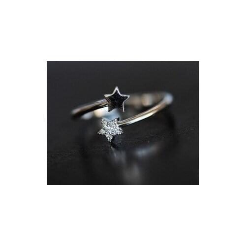 New Silver Color Crystal Star Rings For Women Fashion Jewelry Adjustable Size Engagement Ring