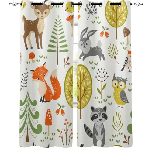 Forest Cartoon Animals World Fox Bunny Owl Curtain for Kids Room Bedroom Curtain Cartoon Window Curtain for Boys Colorful