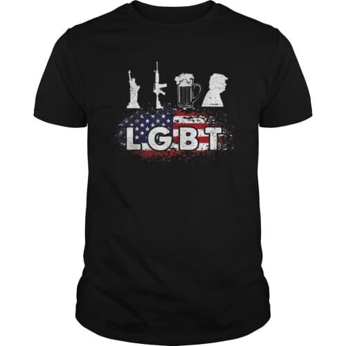 Hot LGBT Parody Liberty Guns Beer Trump USA Flag T-Shirt. Summer Cotton O-Neck Short Sleeve Mens T Shirt New S-3XL
