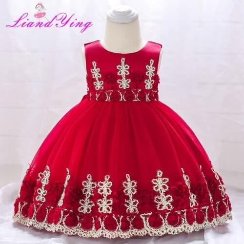Cute Baby Dresses for Girls Birthday Red Color Princess Dress For Girl Baptism Gown Girls 1 Year Vestido Infantil 12M
