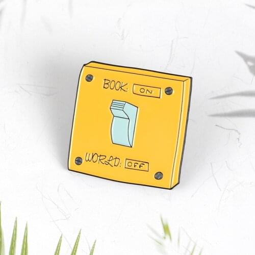 Cartoon yellow power switch enamel brooch book world OFF badge fun children gift lapel bag brooch jewelry