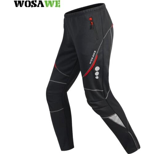 WOSAWE Mens Cycling Pants Elastic Winter Warm Fleece Windproof Trousers Bike Reflective Tights Sport Pants Long Trousers