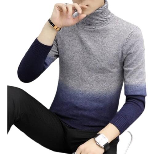 2021 Winter New Mens Turtleneck Sweaters Knitted Gradually change color Brand Pullovers Men Casual Male Sweater Autumn Knitwear