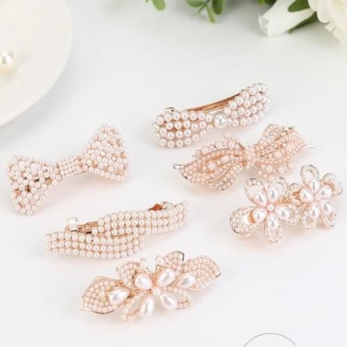 New Diamond-studded Pearl Hairpin Spring Clip Headdress Girl Bangs Hairpin Bow Hair Ornament