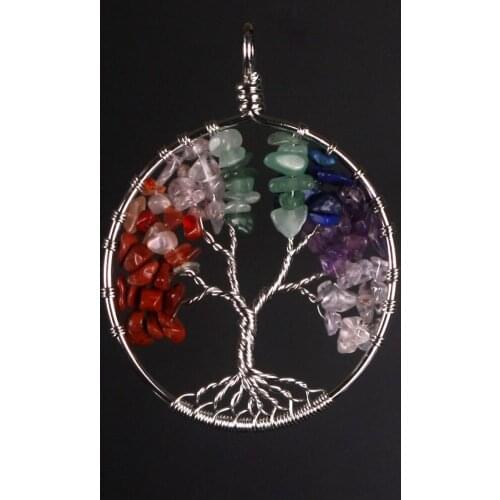 Wholesale 12pcs/lot Tree Of Life Charms Wisdom Tree 7 Chakra Reiki Healing Amethysts Natural Stone Pendants Women Free Shipping