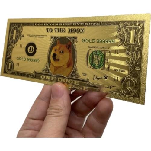 Banknote with Display Bag Cute Dogcoin Pattern Dog Souvenir Collection Gifts Beautiful WOW Gold Plated Dogecoin Gold