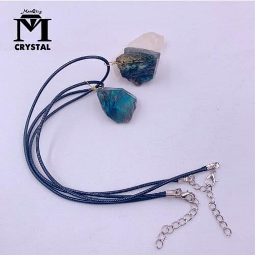 Natural Raw Labradorite Quartz Crystal Pendant Irregular Rough Green Stone Healing Reiki Gemstone Necklace For Man Woman Gift