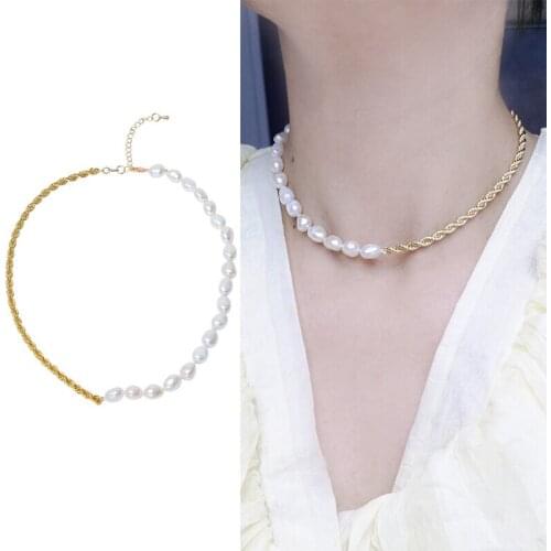 Gold Plated Real Natural Freshwater 8-9mm Size Pearl Necklace Fashion Charm Jewelry Anniversary Party Wedding Gift 2pcs/lot