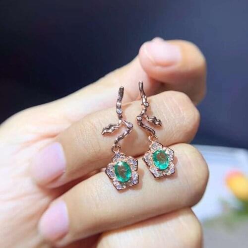 Simple and delicate, precious gemstone Natural emerald earrings, Colombian emeralds, professional natural gem shop, 925 silver