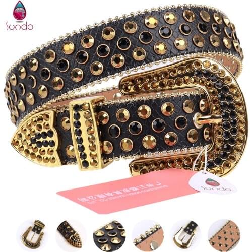 Golden Rhinestone Belts For Women 2021 Luxury Strap Belt Studded Vintage Genuine Leather Men Belt Buckle Ceinture Femme Luxe