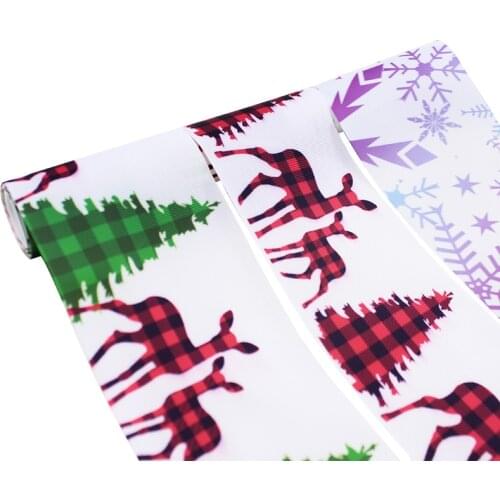 25mm/38mm/75mm Christmas series, heat transfer printing elk, snow, Christmas tree and other decorative grosgrain 10yards/lot
