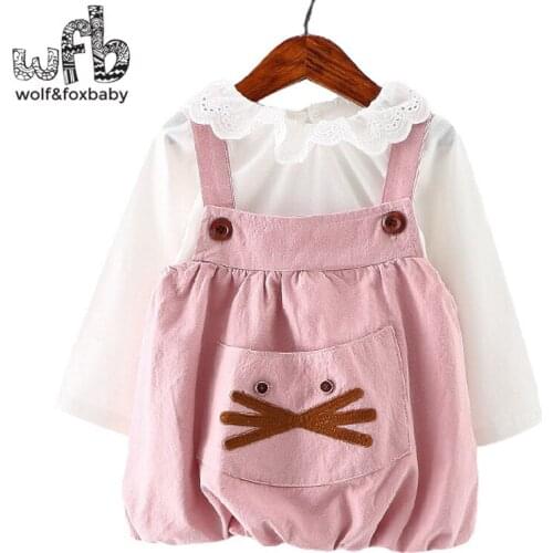 Retail 0-3 years sets full-sleeves solid color Sweatshirts+cartoon dress kids children spring autumn fall