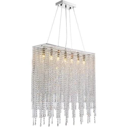 Modern Rectangle Linear Chandeliers Raindrop Island Lighting Fixture for Dining Room Kitchen Island L31.5" Polished Chrome