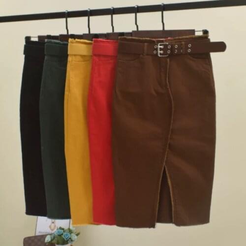 Spring Summer Women Lady Red Black Green High Waisted Tassel Stretch Pencil Denim Skirt Womens Elastic Jeans Skirts 2020 DA188