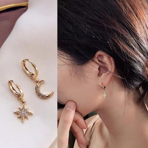 Womens Earrings Moon Star Pendant Ear Clip Gold Silver Color Vintage Metal Retro Earrings 2021 Trendy Fashion Female Jewelry