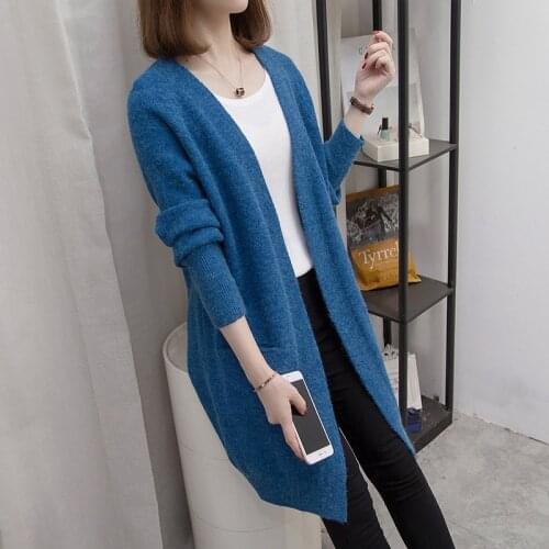 Women Knit Sweater Cardigan Coat New Spring Autumn Jacket Wild Color Matching Mid-Long Windbreaker Female Tops Outerwear