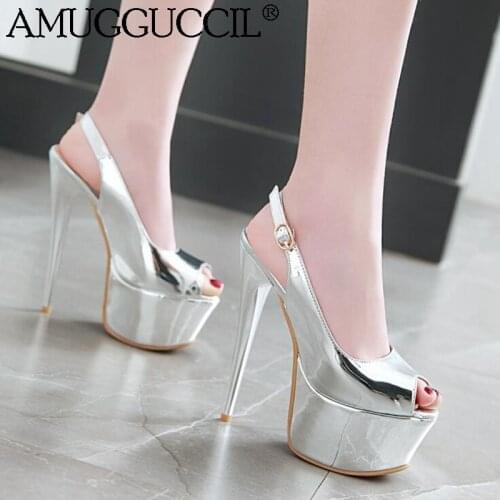 2020 New Plus Big Size 33-48 Gold Silver Buckle Fashion Sexy High Heel Platform Party Wedding Summer Female Women Sandals L1190
