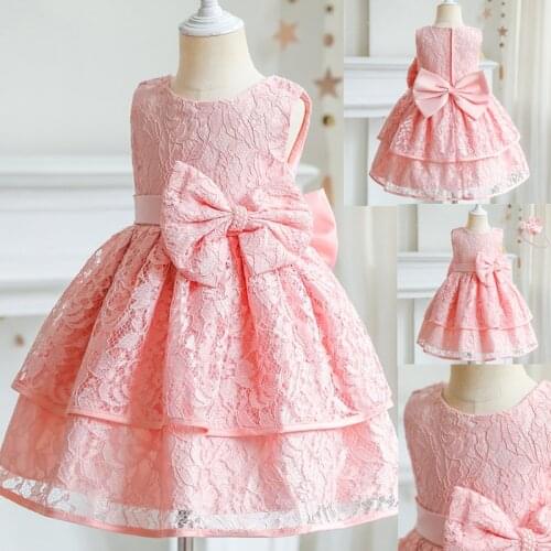 2021 Newborn Clothes Girls Wedding Lace Dress Bow Flower Birthday Dress Girl Dresses Princess Dress Vestidos Christmas Dress