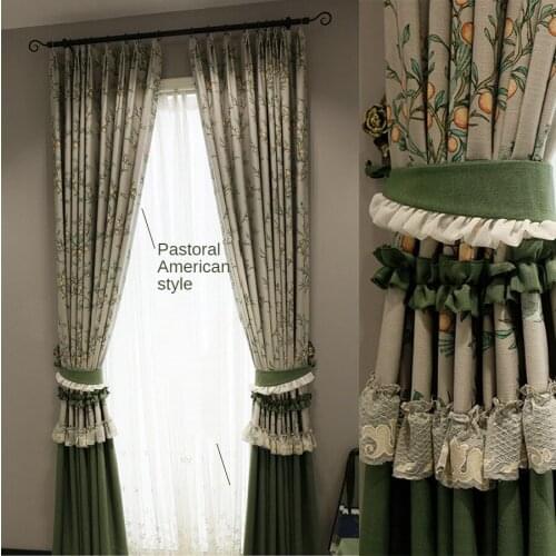 American Retro Pastoral Gauze Curtain Shading Light Luxury Simple Printing Curtain Curtains for Living Dining Room Bedroom Study