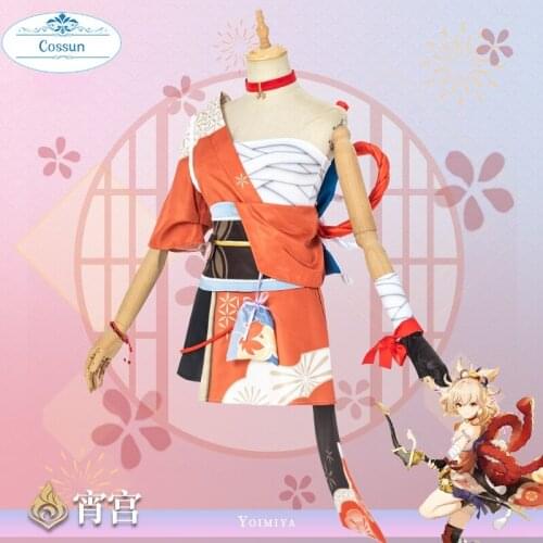 Anime! Genshin Impact Yoimiya Game Suit Sweet Cute Elegant Uniform Cosplay Costume Halloween Party Outfit For Women 2021 NEW