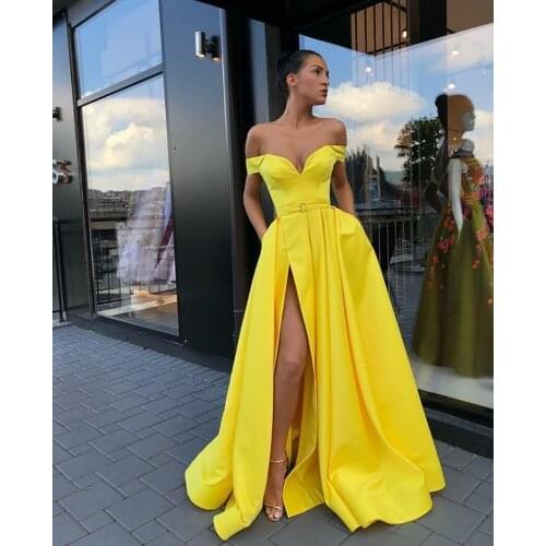 2019 Satin Yellow Evening Dresses Vintage Formal Dress Long Evening Gown Vestidos Longos