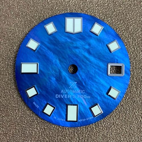 Watch Blue Shell Dial Japanese NH35 Automatic Movement Green Luminous 28.5mm Accessory Dial