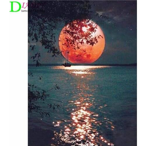 DIADIY 5D DIY Diamond Painting Moon Full Square Diamond Embroidery Landscape Cross Stitch Mosaic Sale Home Decoration